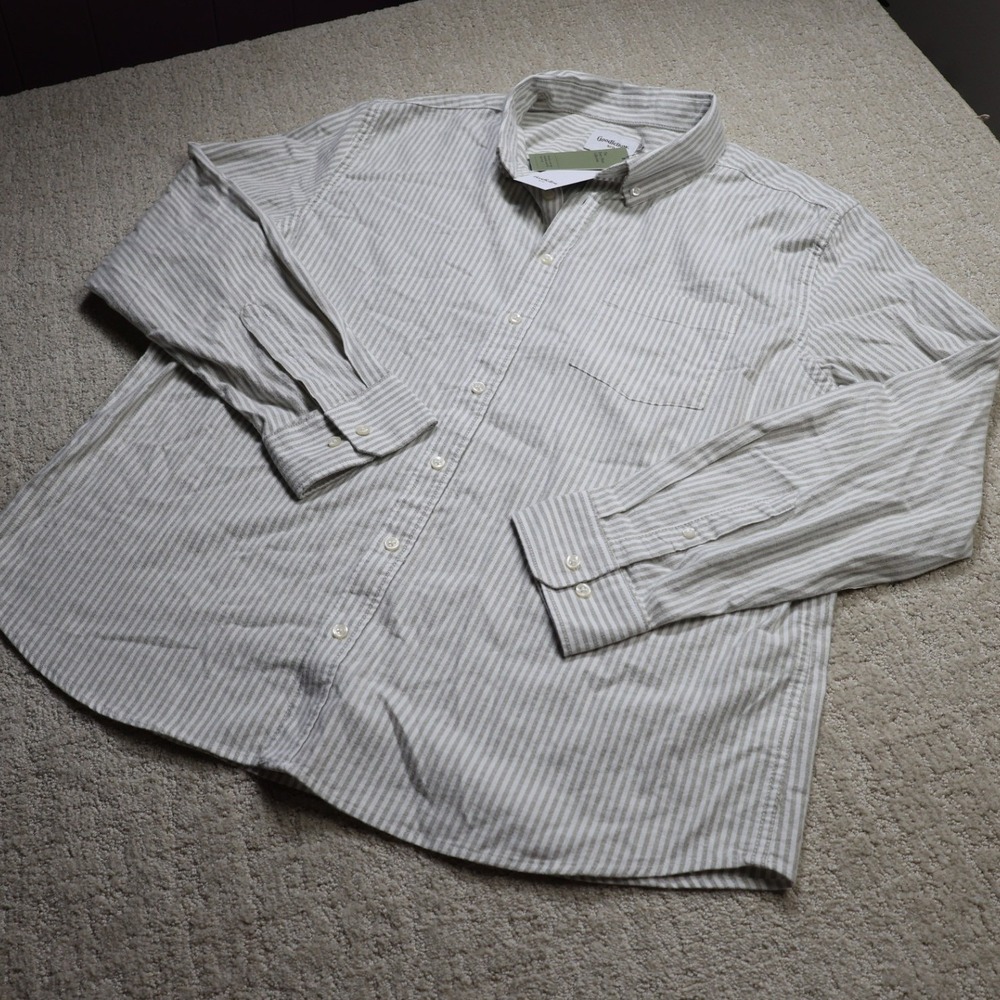 Goodfellow & Co Mens XXL Tan White Striped Every Wear Oxford Shirt NWT